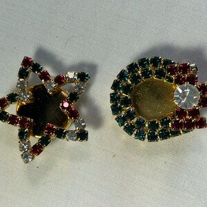Vintage Set of Holiday Wreath & Star Rhinestone Button Covers